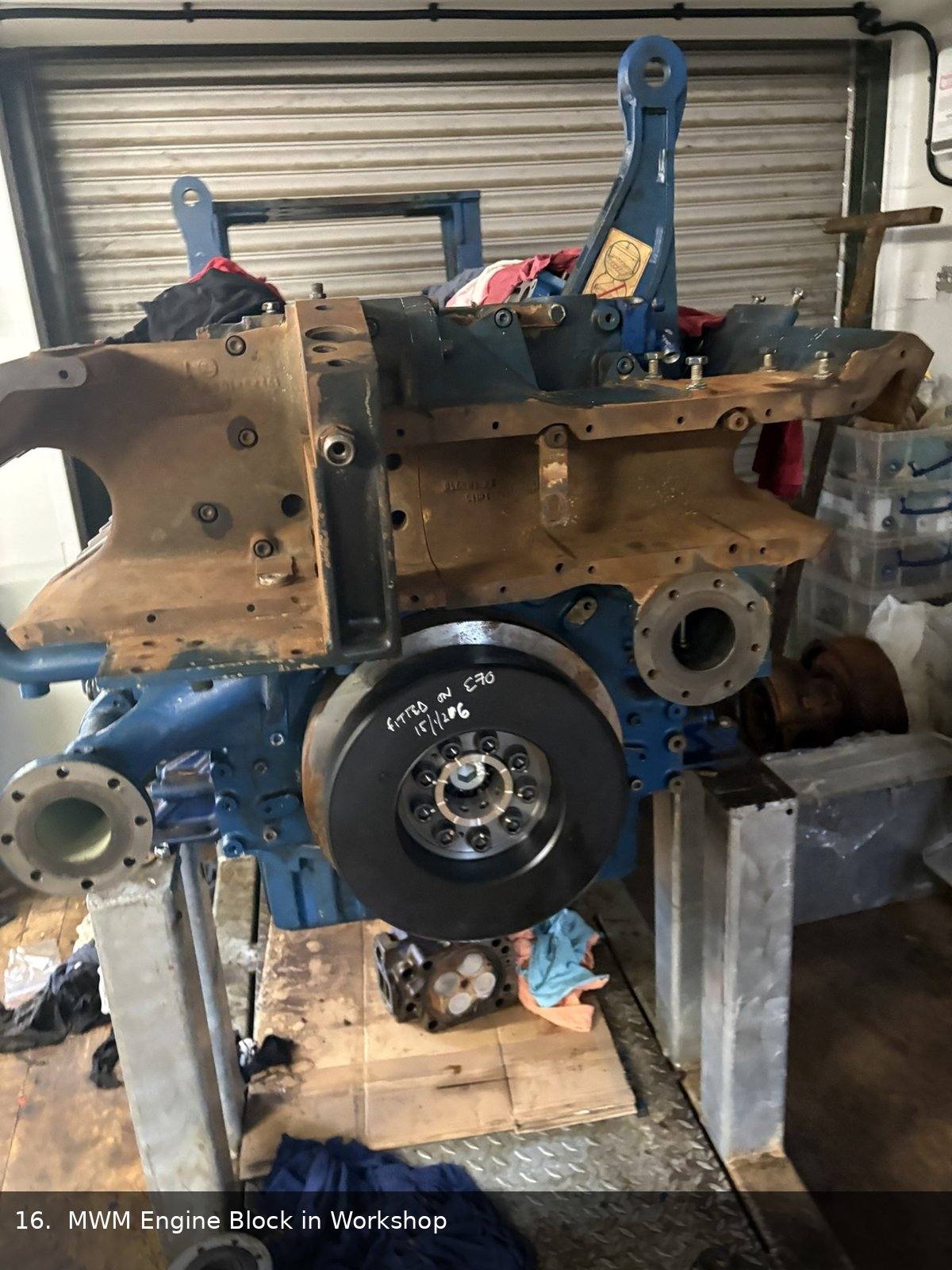 Mwm engine block in workshop